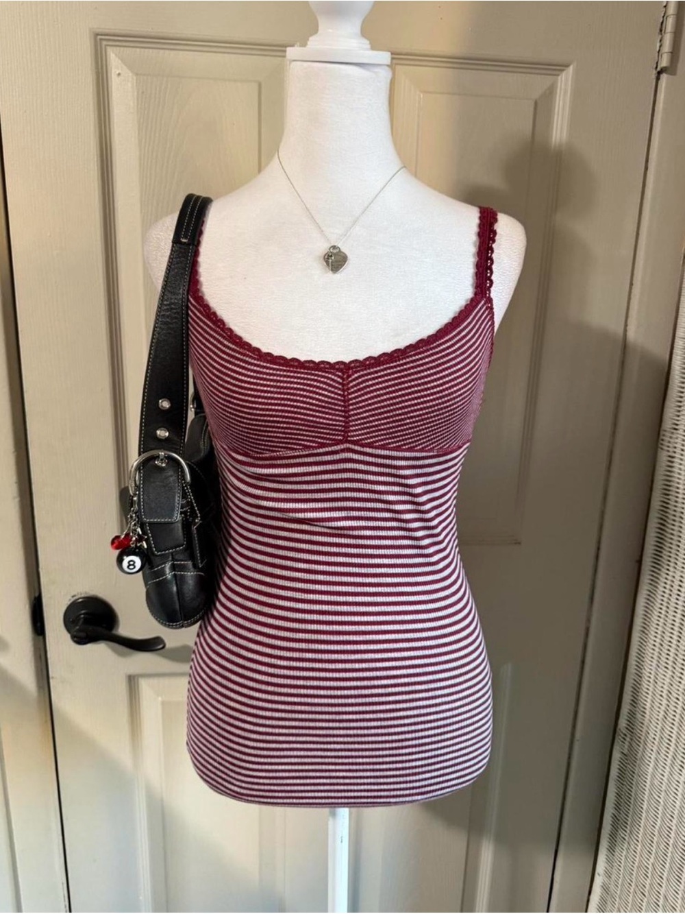 Wet Seal Burgundy and White Striped Camisole Tank